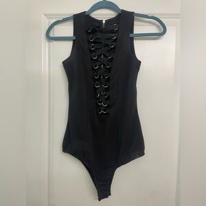 NUDE Black Lace-Up Bodysuit